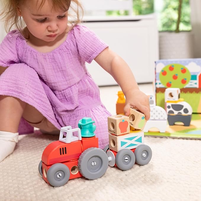 Melissa & Doug Blockables™ Farm and Farm Friends 2-Pack Bundle Connectable Wooden Building Blocks Preschool Play Set Toy
