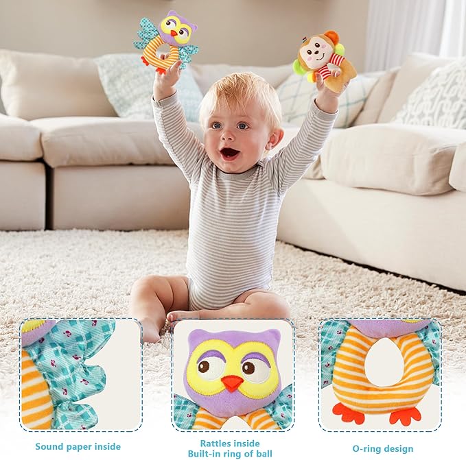 BLOOBLOOMAX Sock rattles for Babies 0-24 Months Baby Animal Foot Finder Educational Toys
