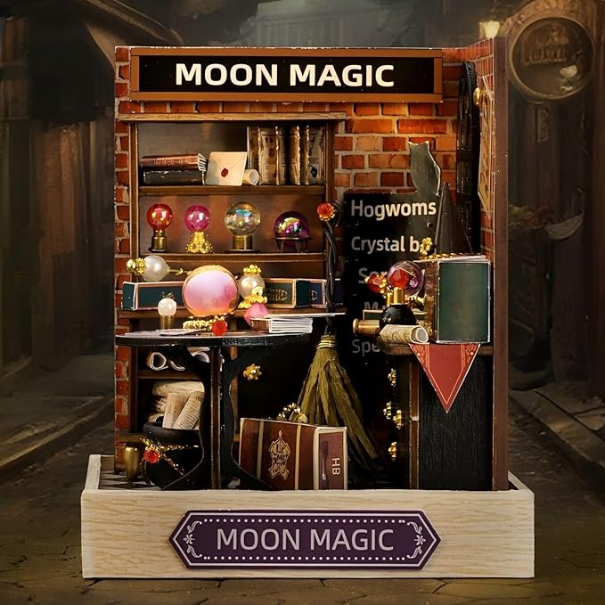 OZJAY DIY Miniature House Kit with Dust Proof Cover, 1:24 Scale Creative Room Mini DIY Wooden Dollhouse Miniature Kit for Adults Teen(Moon Magic)