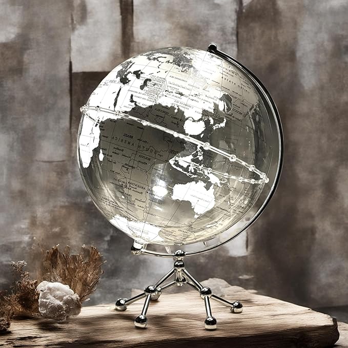 Generic Silver Earth Globe Desk Lamp, Touch Switch, Globe Diam. 25 cm, Warm White Light