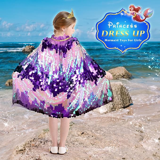 Princess Dress Up Toys Mermaid Dress Up Cape Kit 9 Pcs Gift Set for Little Girls 3-8 Years Old