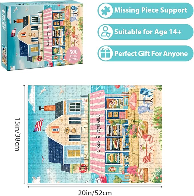 Puzzles for Adults 500 Pieces, Coastal Puzzle, Seaside Jigsaw Puzzles 500 Piece for Adults Kids Seniors, Recycled Cardboard Puzzle for Game Night Family Friends, 20.5x15 in Home Decor
