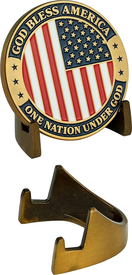 Bronze Coin Display Stand, Matte Brushed Metallic Finish, Single Token Medallion Holder: For Veterans and Collectors