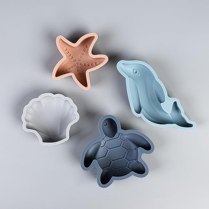 BLUE GINKGO Silicone Beach Toys - Modern Baby | Travel Friendly Set Bucket, Shovel, 4 Sand Molds, Bag for Toddlers, Kids Green