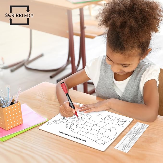 SCRIBBLEDO United States Map for Classroom Dry Erase Board for Kids Map of The United States 11”x14” White Board Teacher Student Classroom Learning Practice Travel USA Whiteboard