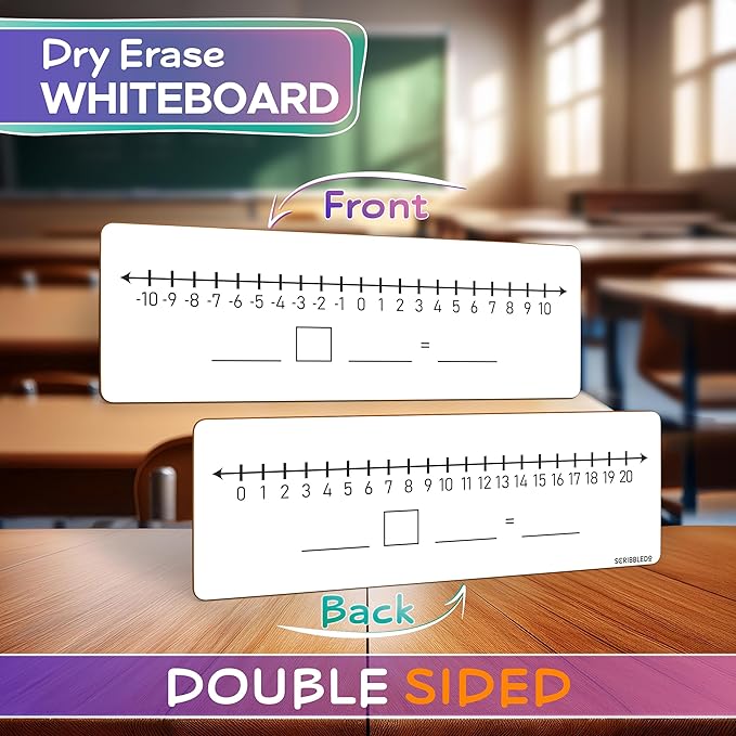 SCRIBBLEDO Negative Number Line Board 4”x12” Inch Lapboard Double Sided White Board Featuring -10 Through +10 Number Line & 0-20 Dry Erase Students Desk Whiteboard Math Manipulatives