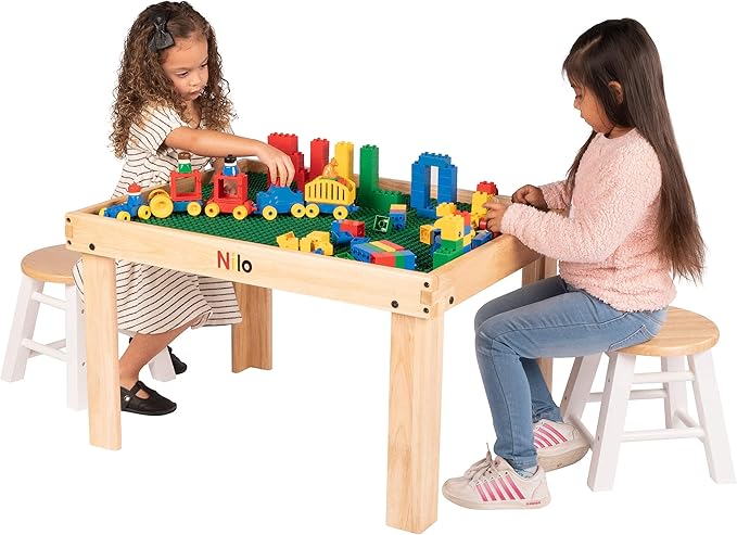 NILO Large Building Plates for Building Bricks, Classic Green Baseplate, 2-Pack 12"x32" Double-Sided, Compatible with All Major Building Blocks and Activity Tables, Base Plate