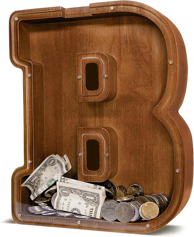 Wooden Letter Piggy Bank for Kids Larger Letter Piggy Bank for Boys and Girls Personalized Piggy Bank Initial Coin Bank Wood Kids Money Bank for Birthday and Festival