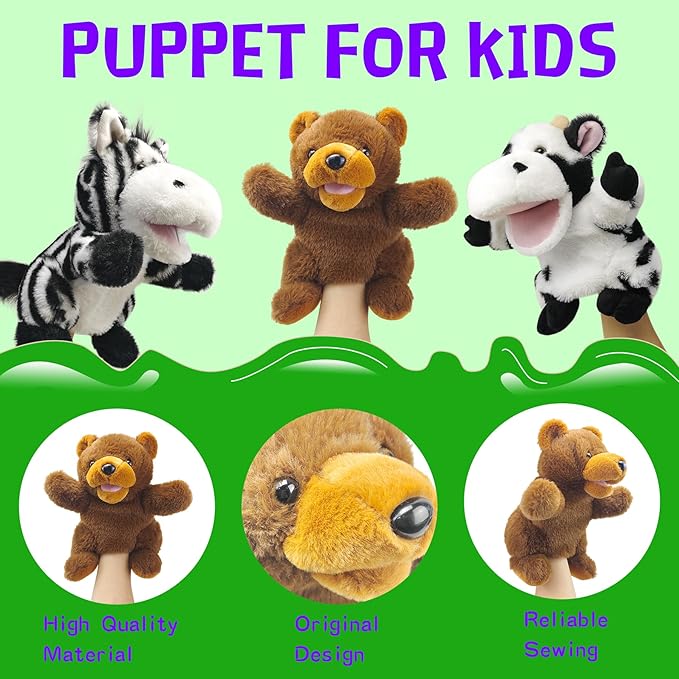 Hand Puppets Bear Puppet,10" Animal Hand Puppets for Kids, Hand Puppet for Toddlers 1-3 and Kids with Movable Mouth,Sloth Stuffed Animal Plush Puppets Toy Gift for Interactive Storytelling