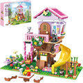 Creative Treehouse Building Blocks Toy Summer Tree House with Animals, Slide, and Picnic Table Fun Garden Playset for Girls and Boys