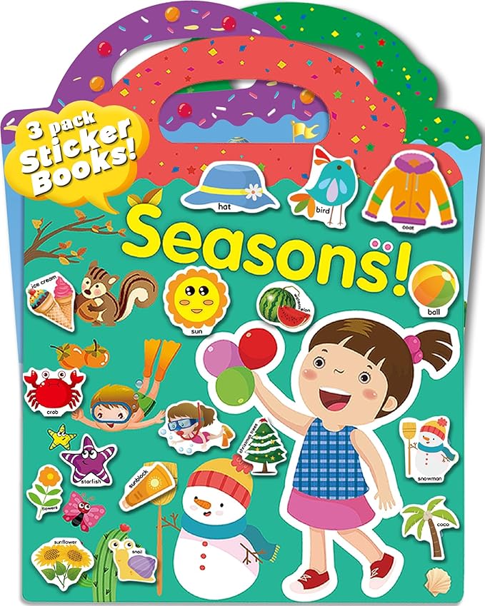 3 Pack Reusable Sticker Book for Toddlers, Toddler Sticker Book for Kids, Toddler Activities Crafts Preschool Learning Travel Birthday Gifts for Boys Girls - Farm, Fairy Tale and Season