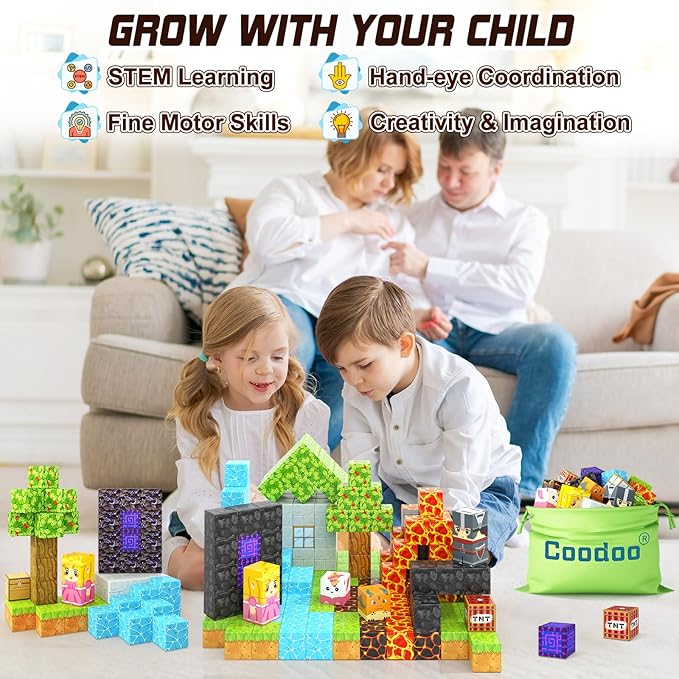 Magnetic Blocks - Build Mine Magnet World Magic Portal Forest Edition, Magnet Building Blocks Kids Toys for Ages 5-7 Toddler Toys Creative Sensory for 3+ Years Old Boys Girls Kids Games Gifts