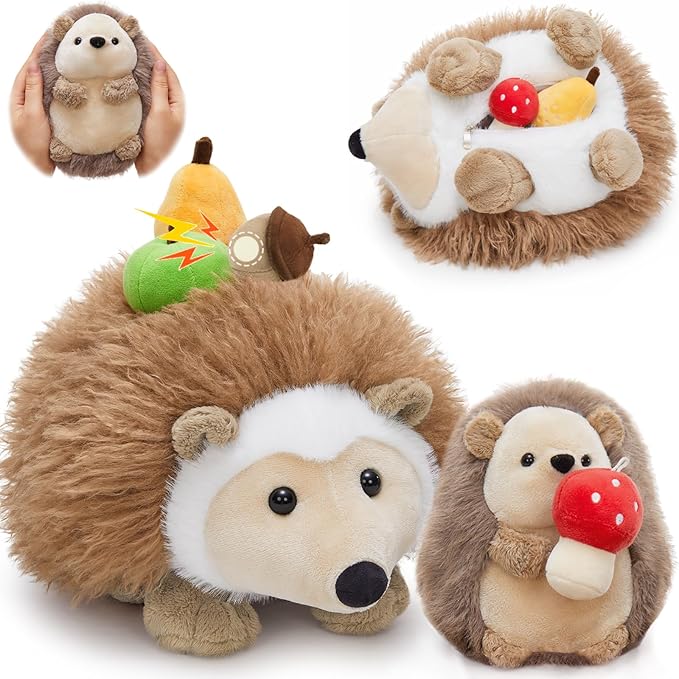 MaoGoLan Soft Hedgehog Plush Toys for Kids 6Pcs Woodland Stuffed Animals Bulk - Large Stuffed Hedgehog with Baby & 4 Fruits Plushies Party Favors Ornaments Gifts Christmas Valentine's Day