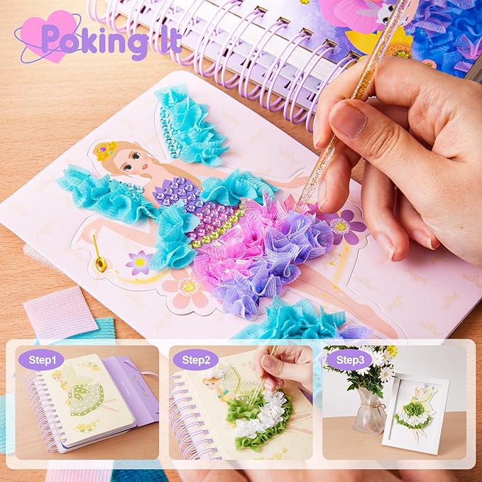MIROLA KIDS 4 in 1 Poke Craft Kits for Girls, Magic Princess Crafts for Kids Ages 4-8, DIY Activity with Princess Stickers, Watercolor Paint, Diamond Art Gifts for 4 5 6 7 8+ Year Old Girls