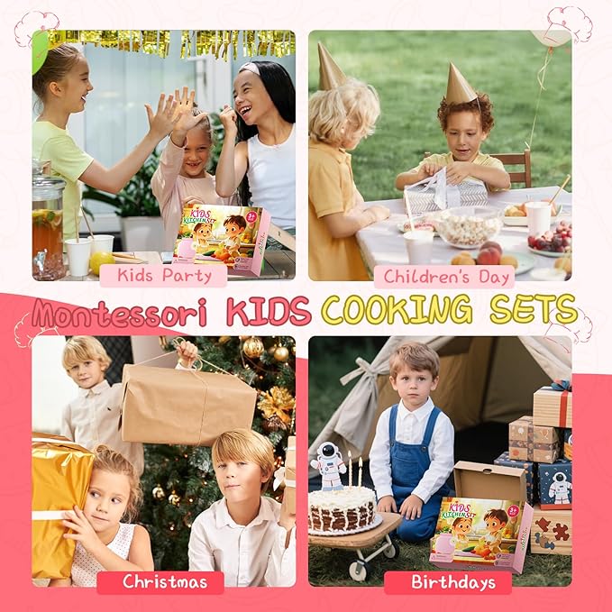 Montessori Kitchen Tools for Toddlers,Kids Knife for Real Cooking,Toddlers Knife Set with Storage Box Kids Safe Knives Children Cutting Set and Peeler,Montessori Toys for Kitchen Set -Pink