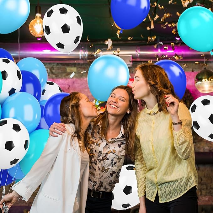 Soccer Ball Balloons, 12 inch Football Balloons Blue Teal Light Blue Soccer Birthday Latex Balloons for Boys Soccer Theme Birthday Party Supplies Children Football Party Decorations