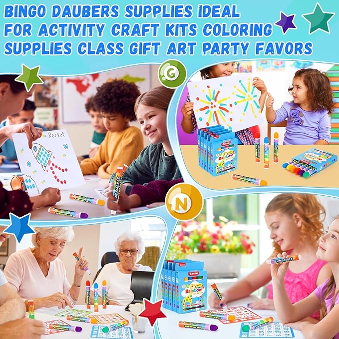 Crtiin 72 Pack Dot Markers Bulk, 6 Colors 12 Boxes Washable Dot Paint Markers for Kids Bingo Daubers Supplies Ideal for Activity Craft Kits Coloring Supplies Class Gift Art Party Favors