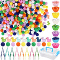 217 Pcs Duck Sensory Bin Filler Fine Motor Toys Counting Sorting 100 Felt Pompoms 100 Mini Duck Figures 8 Tweezers 8 Silicone Plates 1 Storage Box, for Counting Sorting DIY Crafts (Duck)
