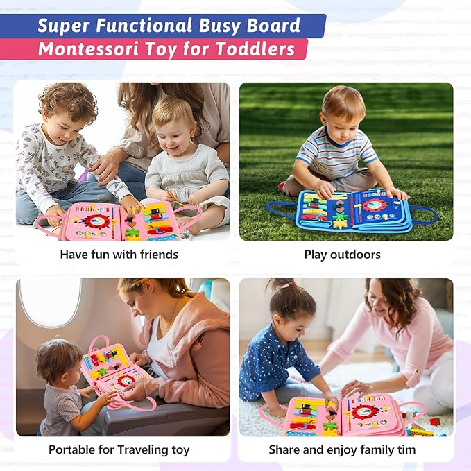 Toddler Busy Board Montessori Toys for 3 4 5 6Year Old, Preschool Learning Activities with Life Skills,ABC,123,Shape,Color,Animal,Weather,Toddler Travel Toys，Educational Activity Developing Sensory