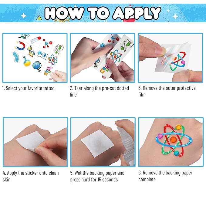 96PCS Funny Science Temporary Tattoos Mad Scientist Laboratory Themed Birthday Party Decorations Favors Supplies Decor Math Chemistry Experiment Tattoo Stickers Gifts For Kids Boys Girls School Prizes