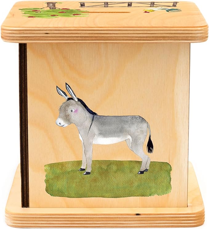Wooden Piggy Bank for Kids and Adults, Personalized Gift Handmade in USA by BloomOwl, Custom Piggy Bank, Personalized Banks for Kids, Gifts for Baby Boys and Girls (Farm- Blue)
