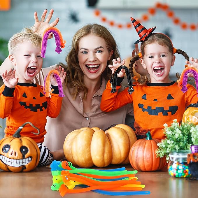 codree 48 Pcs Halloween Stretchy Fidget Toy, Colorful Stretchy Strings Sensory Fidget Toys, Sensory Stress Relief Stretch Toys with Ghost Pumpkin Bats Skull for Kids Party Favors Treat Bags Gifts