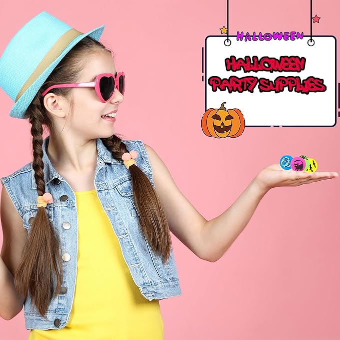 108 Pcs Halloween Glow in The Dark Bouncy Balls Mini Glow Bouncing Balls Halloween Eye Balls Bulk for Kids Halloween Trick or Treat Party Favors Goodie Bags Fillers, Random Style