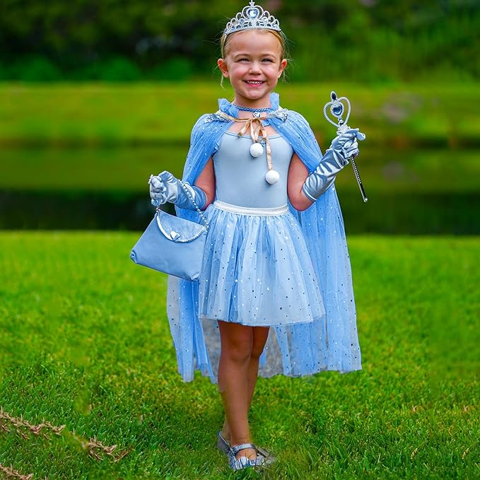 Princess Cape Set for Little Girl, 11PCS Princess Dress Up Clothes Cape Clock with Skirt for Girl 3-8 Birthday Gift