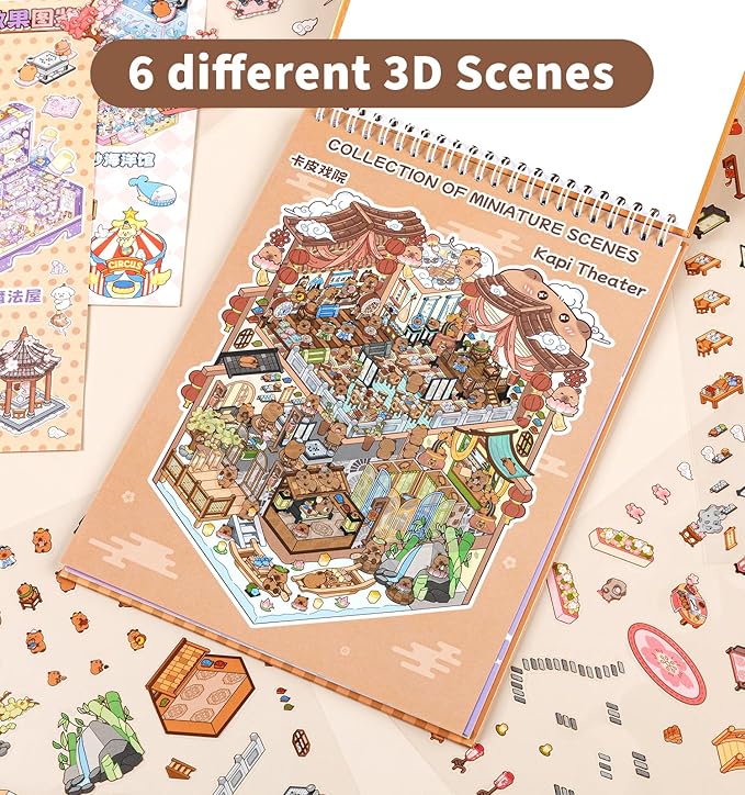 DIY 3D House Stickers, 6 Sets Fun DIY Stickers Scene Make Your Own Mini House Cute Cartoon Animal Scene Stickers for Kids Adult Sticker Art Relief Stress Pass The Time