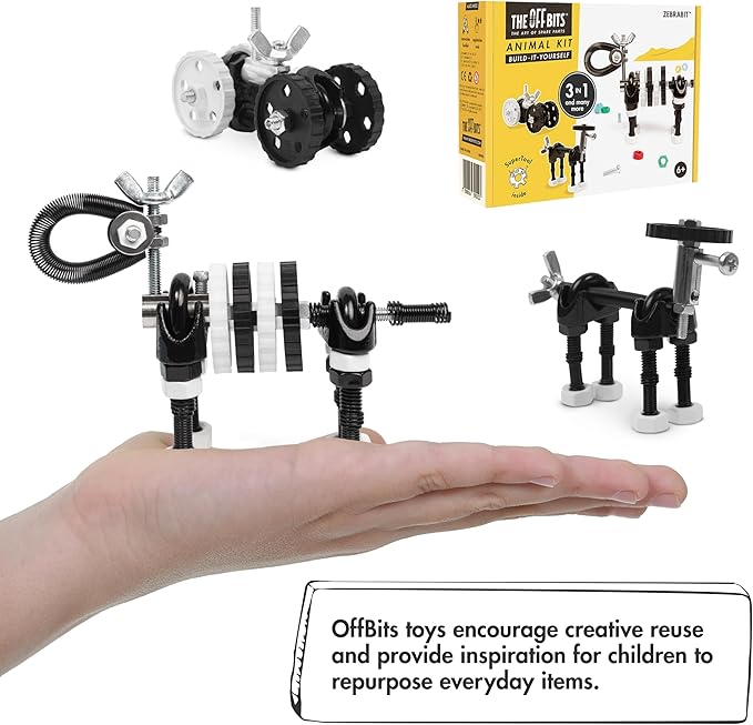 The Off Bits Erector Set: Animal Mini STEM Toys for Kids 6+, Toy Building Sets with Nuts & Bolts, STEM Building Toys Gifts for Boys and Girls (Black Zebra)
