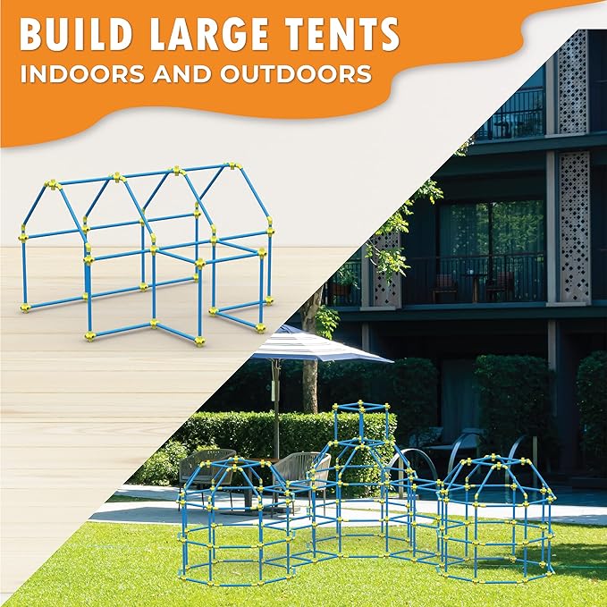 Fort Building Kit for Kids 180pc Modular Fort Builder STEM Toy Set | DIY Make Your Own Fort Playset for Girls, Boys, Toddler Children | Build Play Castle Tunnel House Structures Indoor & Outdoor