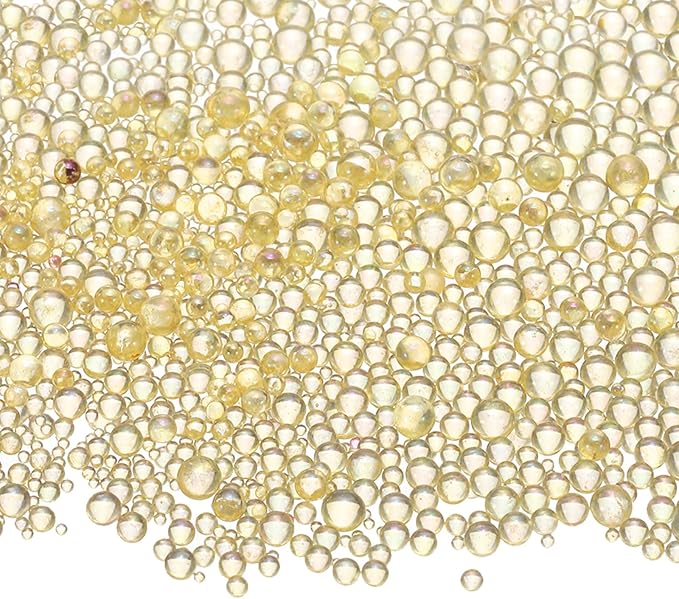 Iridescent Glass Tiny Bubble Beads, 0.4-3mm 10g No Hole Micro Mini Round Deep Yellow Water Droplets Beads - Applications: for Resin Filler, Nail Art, Dollhouse Bath Tub