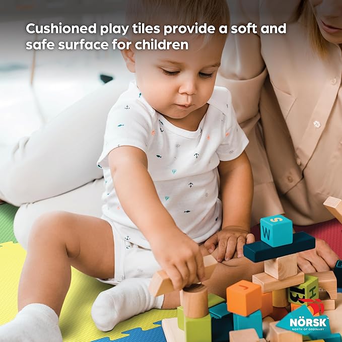 Norsk Reversible Kids Puzzle Play Mats 1/2" Thick EVA Interlocking Foam Tiles (Multicolor/Black 16 Tiles - 64 sq. Ft. 1/2" Thick)