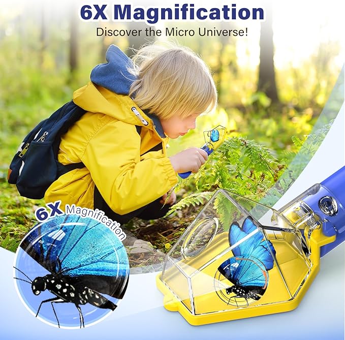 Bug Catcher for Kids, Insect Trap Kit with 6X Magnifier, STEM Educational Exploration Toys Gifts for Adult and Boys Girls, Catch Ladybugs, Butterflies, Dragonflies, Spider, Blue