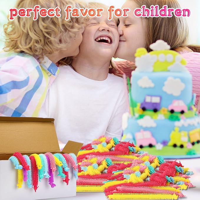 Chivao 100 Pack Bulk Stretchy String Fidget Toys Animal Sensory Toys for Kids and Adults Colorful Fidget Worm Stress Anxiety Relieve Party Favors Goodie Bag Fillers Birthday Gifts (Animal Style)
