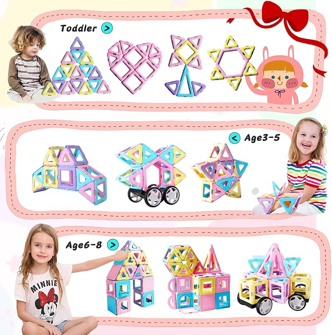 TOKBLOK Magnetic Tiles Toys for 3 4 5 6+ Year Old Girls Boys 100Pcs Macaron Magnet Building Blocks Set for Toddler STEM Educational Toys for Kids Birthday Gifts (Castle & Car Set)