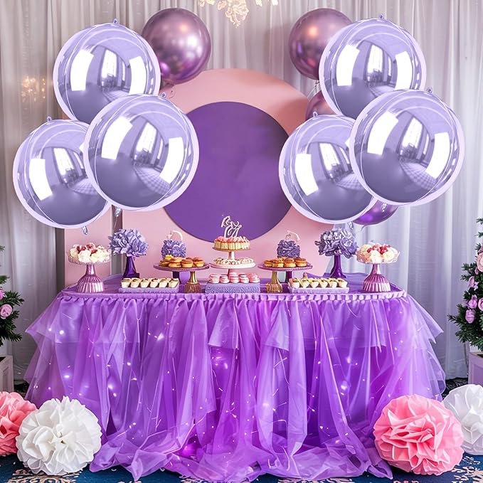 Purple Giant 4D Foil Balloons, 6Pcs Large Metallic Purple Round Balloons, 22 Inch Big Round Foil Balloon for Purple Birthday Party Baby Shower Wedding Decorations