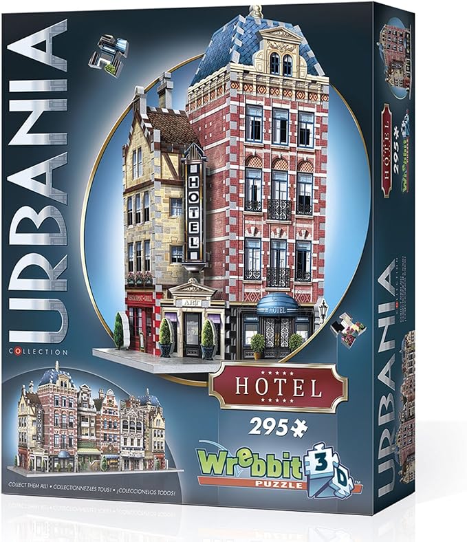 Wrebbit3D Hotel 3D Puzzle | Urbania Collection | 295 Jigsaw Puzzle Pieces | Charming and Unique Streetscape of a Small Town