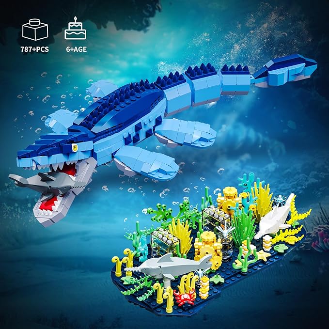 Ocean Mosasaurus Dinosaur Building Set- Compatible with Lego Sets for Boys 8-14, Dino World Park Building, Birthday Gift Set for Boys,Adults (787 Pieces)