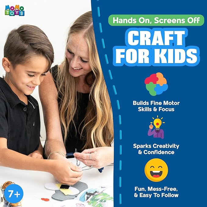 MOMOTOYS Mermaid & Sea Life Beginner Sewing Kit for Kids Ages 7+ – Includes 9 Kids Sewing Projects w/Tools & Art Supplies – DIY Felt Crafts – Girls & Boys Gifts for 7, 8, 9, 10, 11, 12 Year Old