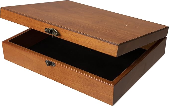 WE Games Old World Wooden Box with Brass Latch – Vintage-Style Wooden Keepsake Box for Jewelry & Trinket Storage, Light Cherrywood Finish
