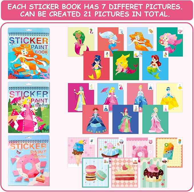 AEAHALY Sticker Book Crafts for Kids Ages 4-8 Paint by Sticker Kids Reusable Sticker Book for Toddlers Boys and Girls Birthday Gifts Party Favor, Travel Activity Book Set for Learning, 3 Pack
