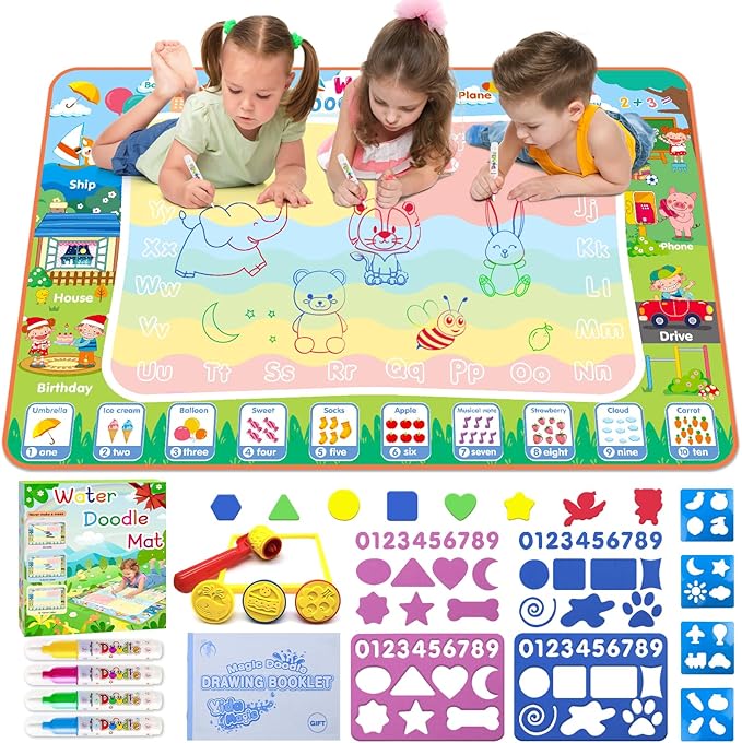Extra Large Water Doodle Mat 60 x 40 Inches Kids Water Painting Doodle Drawing Mat Toy Writing Free Coloring Magic Educational Toys for Boys Girls Age 3 4 5 6 7 8 Year Old Christmas Birthday Present