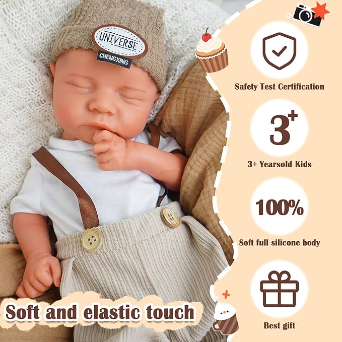 Boy 17.5 Inch, Full Silicone Baby Doll, Realistic Baby Dolls, Realistic Veins & Sleeping Pose, Not Vinyl, Reborn Baby Dolls Silicone Full Body, Gift Set
