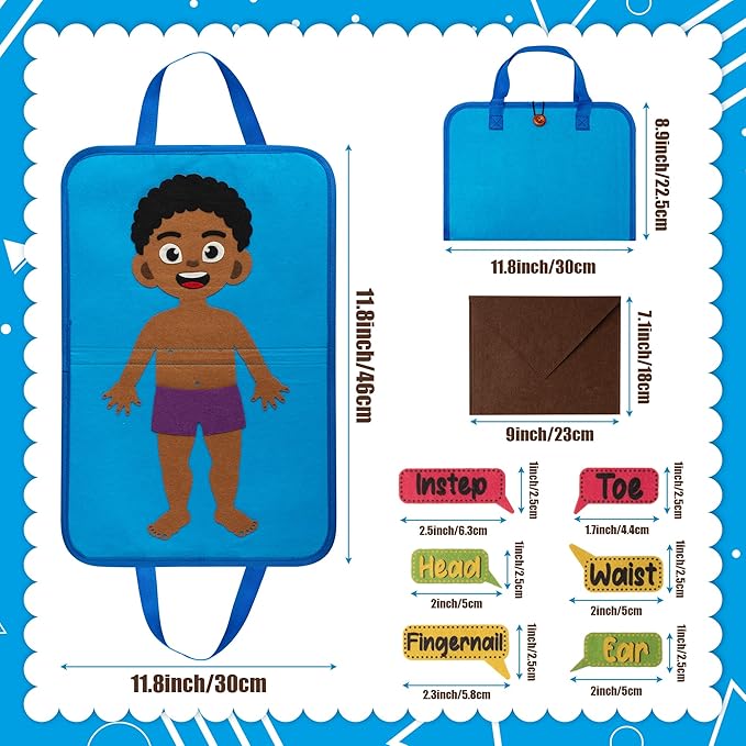WATINC Body Parts Learning Portable Felt Story Board Set, 32PCS Preschool Human Organ Educational Teaching Storytelling Travel Board, Early Interactive Play Kit Gift for Toddler Kid (Brown