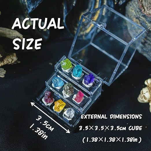 9 Rare Natural Gemstone Collection Gift Box-Peridot, Apatite & 7 Exquisite Minerals-Square Acrylic Tiered Display Case - Ideal Birthday & Christmas Gifts for Mineral Enthusiasts,Geography Enthusiast