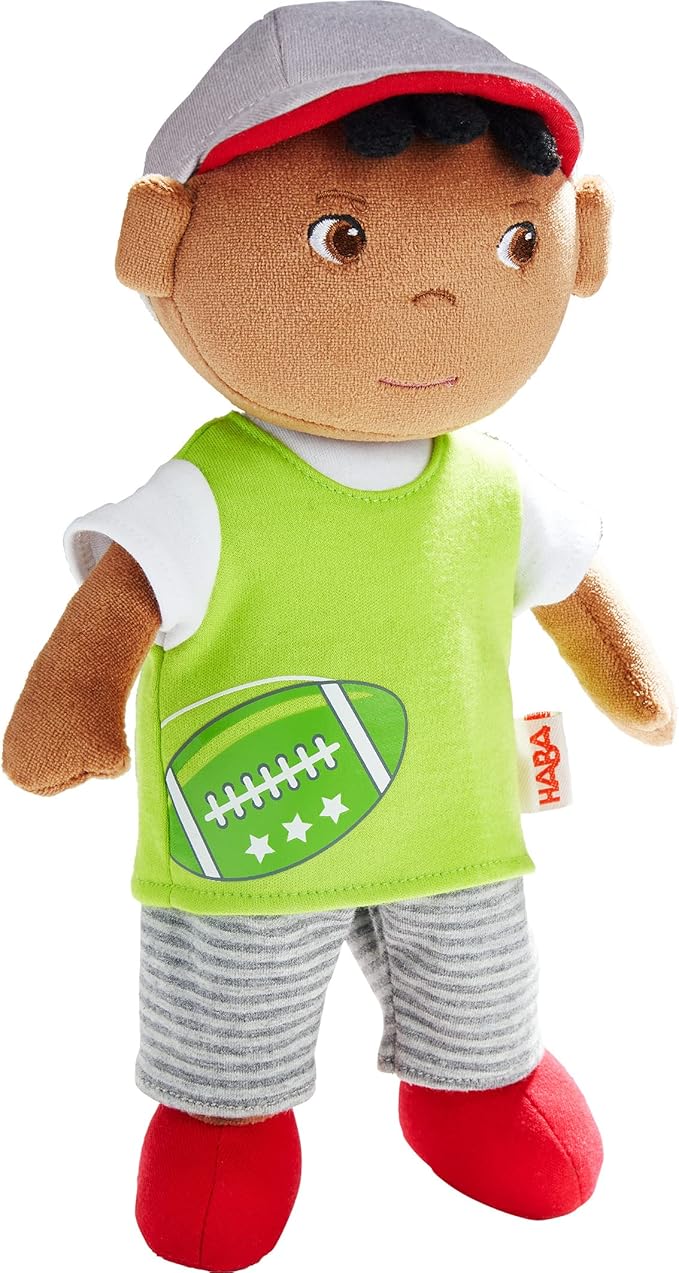 HABA Soft Doll Mason – 11.5" Plush Baby Boy Toy with Black Hair and Soft Toddler Companion for Ages 6 Months and Up, First Doll Gift for Kids, Machine Washable, Huggable & Durable