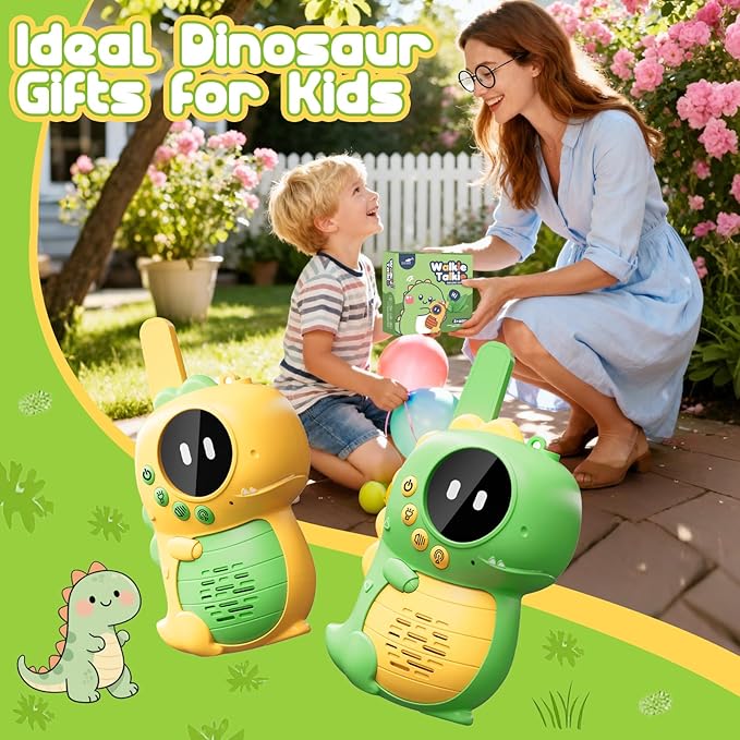 Topsolid Kids Toys Walkie Talkies for Kids 2 Pack, Dinosaur Walkie Talkie with Flashlight, 1000FT Range for Boys Girls Ages 3-12, Outdoor Camping Hiking Gift.