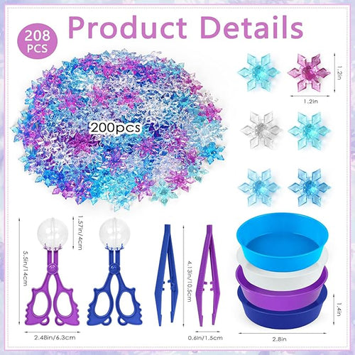 208 Pcs Winter Frozen Sensory Bin Items Winter Acrylic Snowflake Counting Sorting Sensory Bin Filler Fine Motor Frozen Snowflake Counts for Xmas Counting Decor