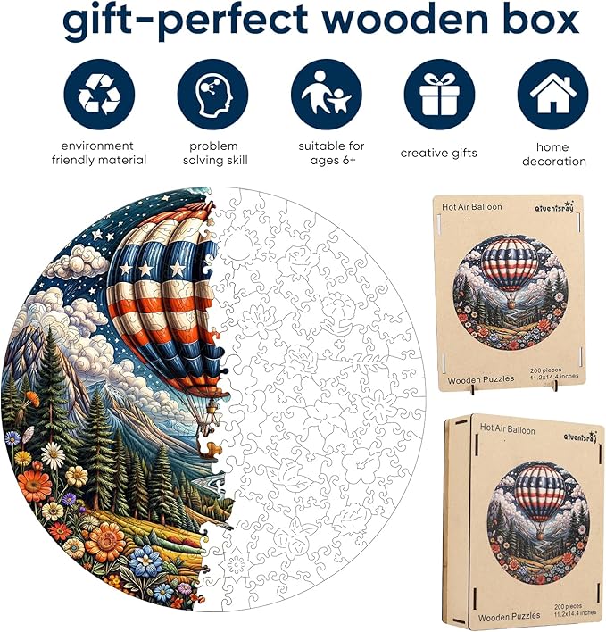 Wooden Puzzles 500 Piece, Hot Air Balloon Jigsaw Puzzles, Medium Unique Shape Animal Adult Puzzles, Irregular Best Gift for Adults and Kids Family Game (15.8x18.1 in)